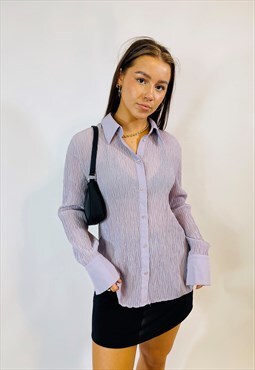 Vintage 00s Y2K Cute Lilac Textured Button Up Blouse Shirt