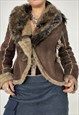 VINTAGE Y2K MISS SIXTY JACKET FUR COAT BROWN BOHO FAIRY 90S