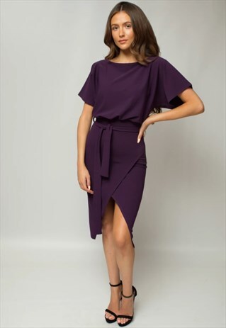 PURPLE JUDITH WRAP FRONT BATWING DRESS