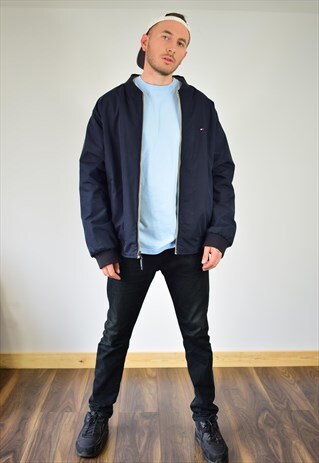 VINTAGE TOMMY HILFIGER NAVY BEIGE REVERSIBLE BOMBER JACKET