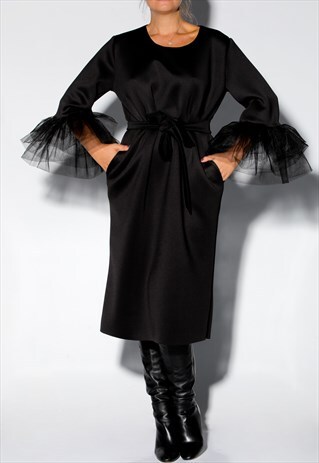 BLACK ELEGANT DRESS,NEOPRENE DRESS,TULLE DRESS,HOLIDAY DRESS