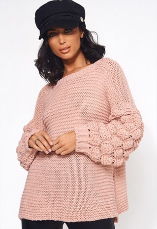 NUDE PINK POM SLEEVE OVERSIZED JUMPER