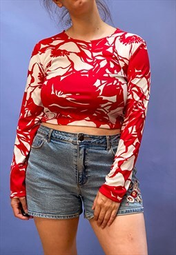 Vintage 90's Red Pattern Long Sleeve Top - S/M