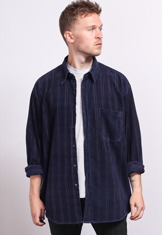 VINTAGE CORDUROY CORD SHIRT BLUE