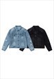 PATCHWORK DENIM JACKET 3D PUFF JEAN COLLEGE BOMBER IN BLUE