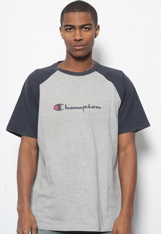 VINTAGE CHAMPION BIG SPELL OUT LOGO T-SHIRT GREY