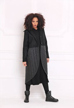 Single-breasted double fabric coat with oversized collar 