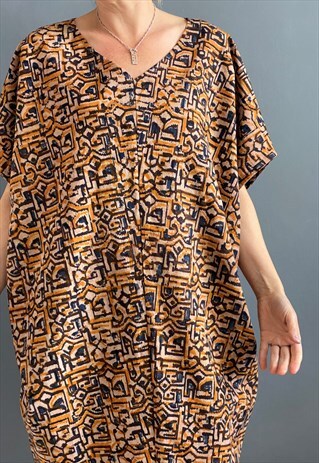 BLOCK PRINTED SUMMER OVER SIZED KAFTAN DRESS