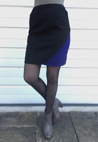 WOMENS VINTAGE 80S SKIRT BLACK ABSTRACT HIGH WAISTED PENCIL