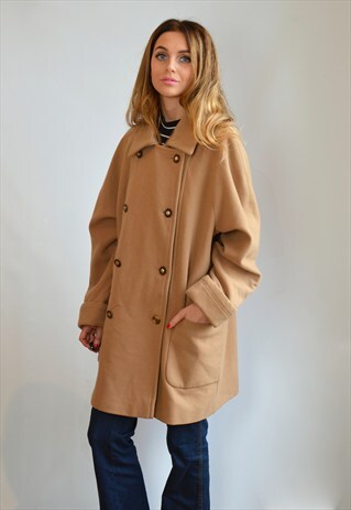 VINTAGE 90S CAMEL DOUBLE BREASTED OVERSIZED WOOL COAT