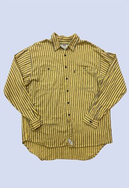 Shirt Mustard Yellow Grey Striped Cotton Long Sleeve