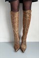 VINTAGE Y2K ICONIC SNAKE PRINT STILETTO SOCK BOOTS IN BROWN