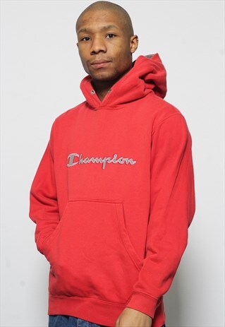 VINTAGE CHAMPION LOGO HOODIE RED
