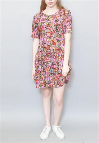 VINTAGE 1990'S ORANGE AND PINK ABSTRACT PRINT MINI DRESS