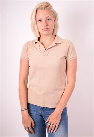 RALPH LAUREN WOMENS VINTAGE POLO SHIRT MEDIUM KHAKI 90S