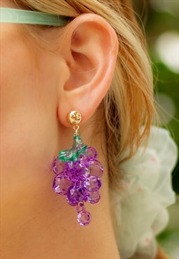 Purple Grape Bunch Jewel Dangle Earrings