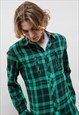 Vintage 90s Grunge Green Chekered Mid Fit Button Shirt S