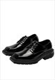 SQUARE HEEL SHOES PLATFORM BROGUES HIGH FASHION BOOTS BLACK