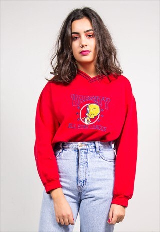 VINTAGE 90'S RED LOONEY TUNES TWEETY SWEATSHIRT JUMPER