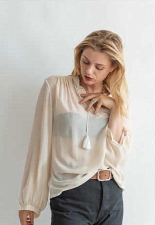 VINTAGE 70S BOHO TASSEL BLOUSE IN CREAM