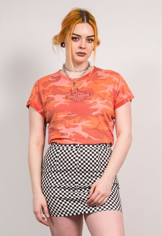 Y2K HARLEY-DAVIDSON ORANGE CAMO PRINT T-SHIRT