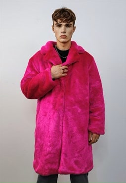 Neon faux fur longline coat shaggy trench bright rave bomber