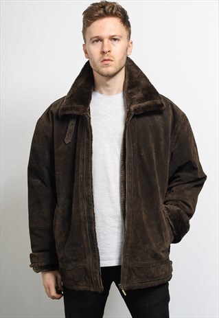 VINTAGE SUEDE AVIATOR FLEECE SHEEPSKIN JACKET COAT