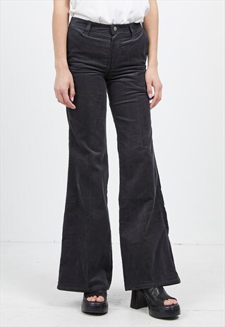 VINTAGE BLACK WRANGLER CORDUROY BOOT CUT TROUSERS BOTTOMS