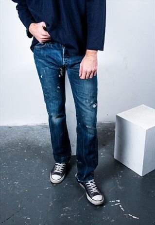 VINTAGE LEVI'S 501 JEANS IN BLUE DENIM RIPS AND PAINT MARKS