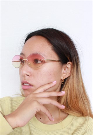 VINTAGE PINK YELLOW OMBRE OVAL 90S ERA SUNGLASSES