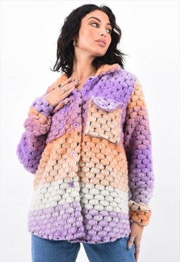 Purple Multicoloured Chunky Knit Shacket Jacket