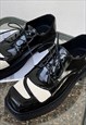 SQUARE TOE PLATFORM SHOES FAUX LEATHER BOOTS IN BLACK