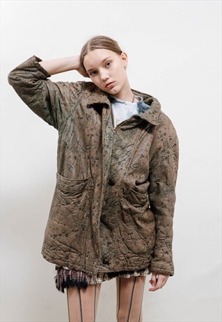 VINTAGE 80S TEXTURED LEATHER ZIP UP JACKET WOMAN M