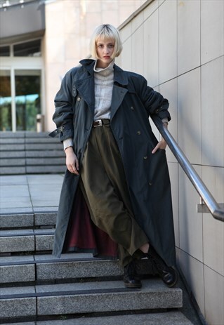 VINTAGE 80'S OVERSIZE TRENCH OVERCOAT NAVY BLUE
