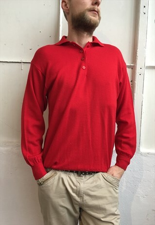 VINTAGE 80' AMAZING UNISEX RED PURE NEW WOOL JUMPER