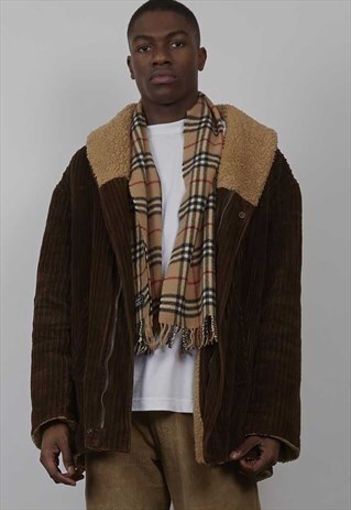VINTAGE 80'S SHEARLING DARK BROWN HEAVY CORDUROY COAT