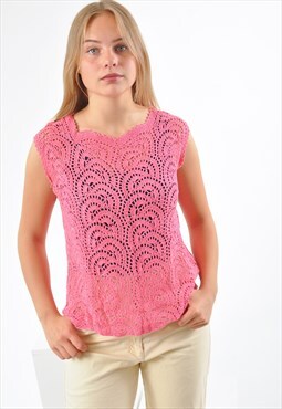 Vintage 80's hand crocheted blouse in pink