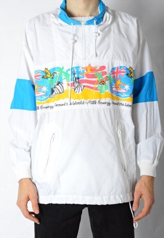 VINTAGE 80S WHITE USA AUSTRALIA LIGHTWEIGHT JACKET