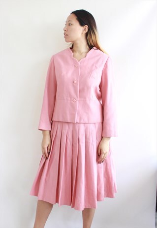BABY PINK NUDE WOOL VINTAGE BLAZER AND SKIRT COORD