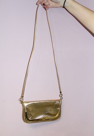 VINTAGE GOLD CLUTCH STRAP CROSS BODY BAG PURSE METALIC