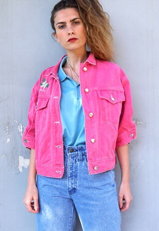 VINTAGE 80S LAURA BIAGIOTTI JUNIOR DENIM JACKET IN PINK