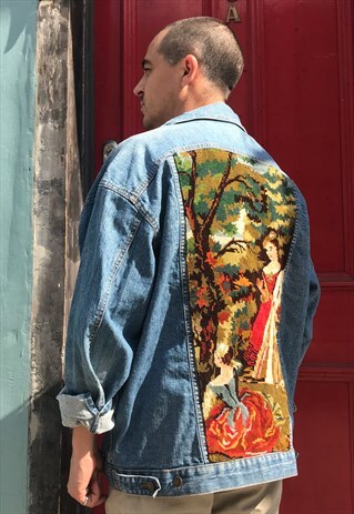 FRANKIE. DENIM JACKET REWORKED WITH VINTAGE TAPESTRY