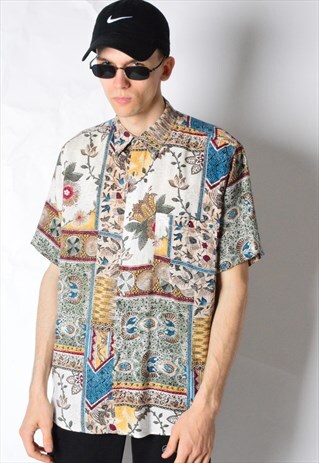 VINTAGE 80S FLOWER SHORT SLEEVE SHIRT