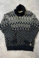 VINTAGE ABSTRACT KNITTED JUMPER PATTERNED GRANDAD SWEATER