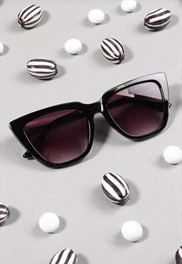 Black Oversized Cat Eye Angled Sunglasses