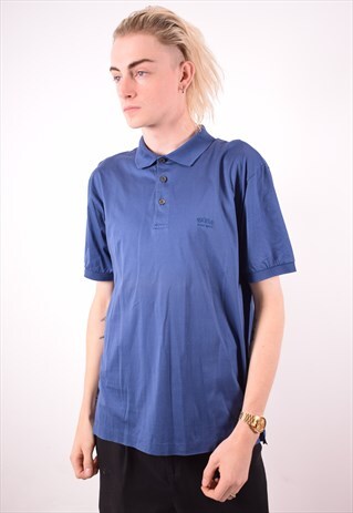 HUGO BOSS MENS VINTAGE POLO SHIRT MEDIUM BLUE 90S