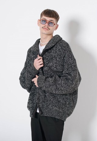 VINTAGE 90S GRANDAD HEAVYWEIGHT MEN WOOL JACKET IN GREY XL