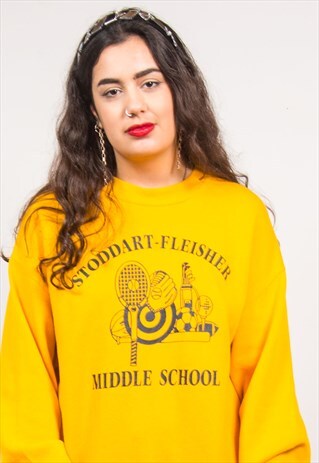 VINTAGE 90'S SWEATSHIRT YELLOW USA COLLEGE STYLE
