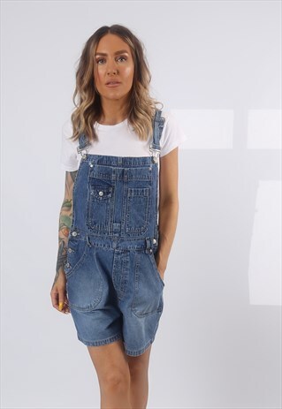 DENIM DUNGAREE SHORTS NO BOUNDARIES VINTAGE UK 14 (7BJ)