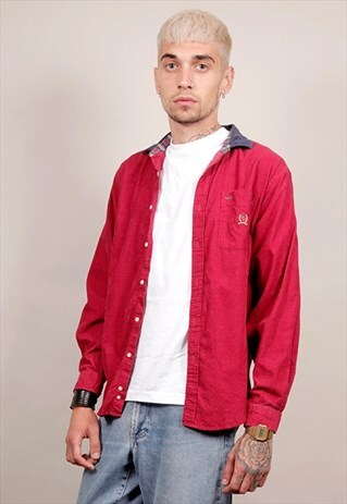 VINTAGE 90'S TOMMY HILFIGER CONTRAST COLLAR CORDUROY SHIRT